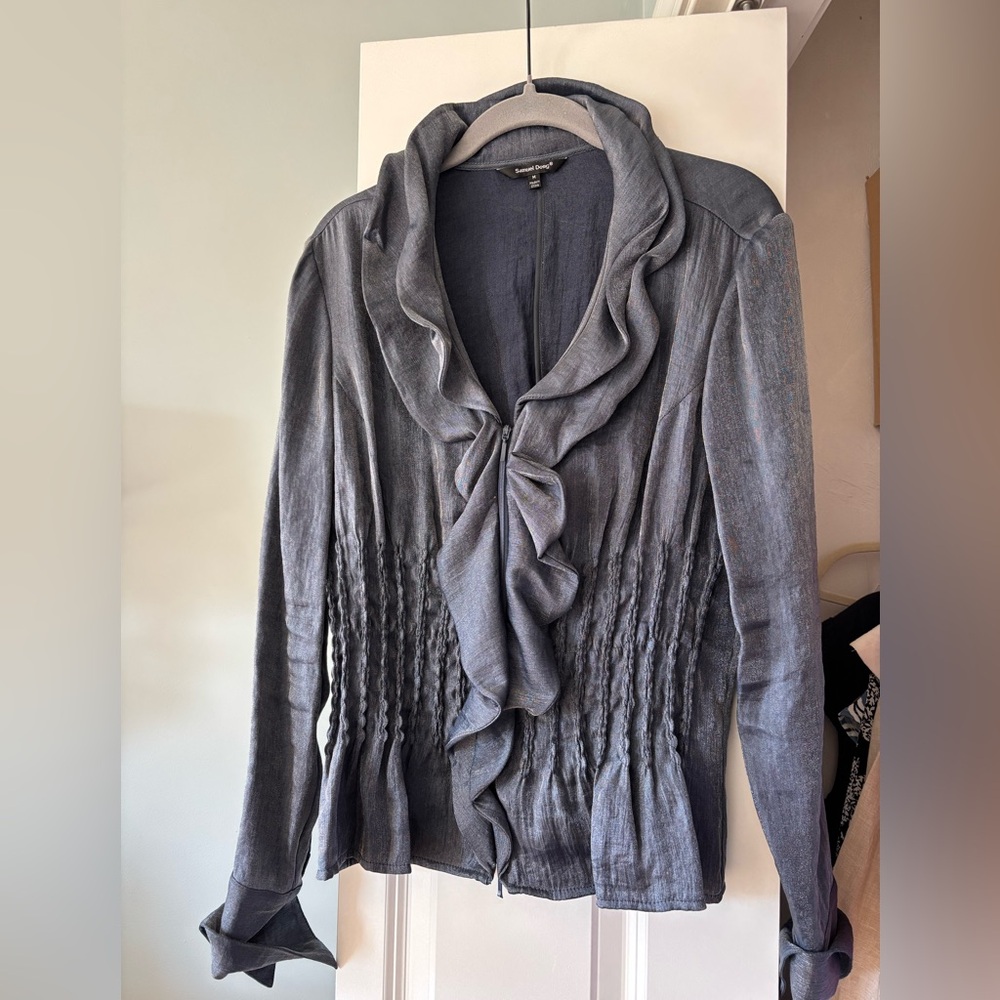 Samuel Dong Elegant Metallic silver holiday top.